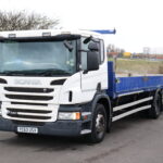 Scania P320 6x2 Rearlift 30ft dropside truck for sale comvex trucks export uk