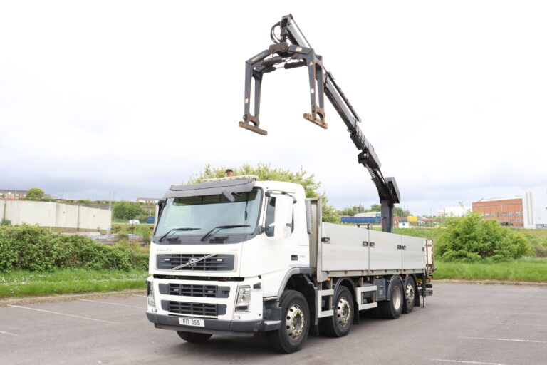 Volvo FM 360 8x3 hiab xs 158 brikc crane dropside truck for sale comvex trucks uk
