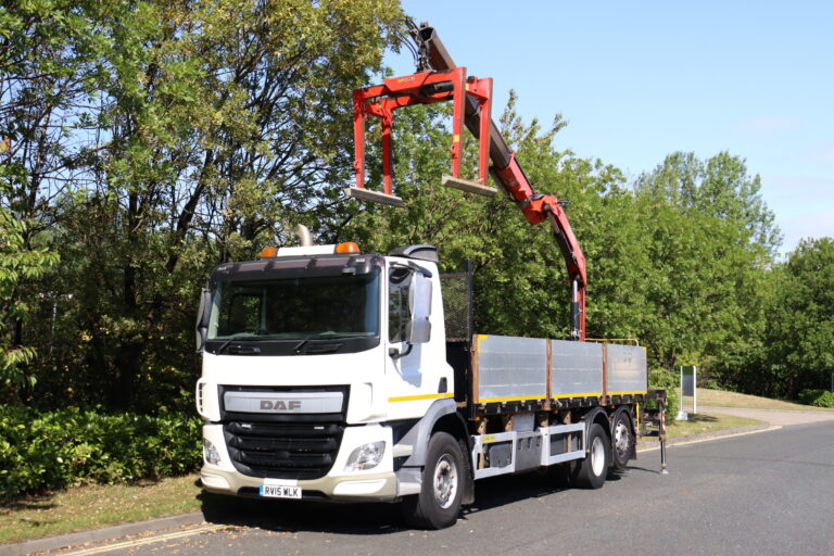 DAF CF 330 6x2 Fassi F155 Crane Dropside truck for sale comvex trucks export