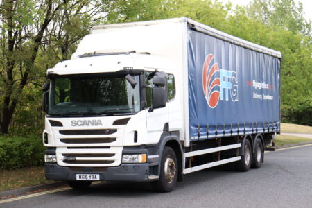 Scania P320 6x2 Curtainside rearlift truck for sale comvex trucks export uk