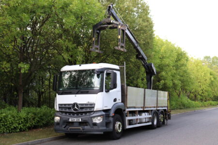 mercedes arocs 2532 hiab xs144 brick crane dropside truck for sale comvex trucks uk export